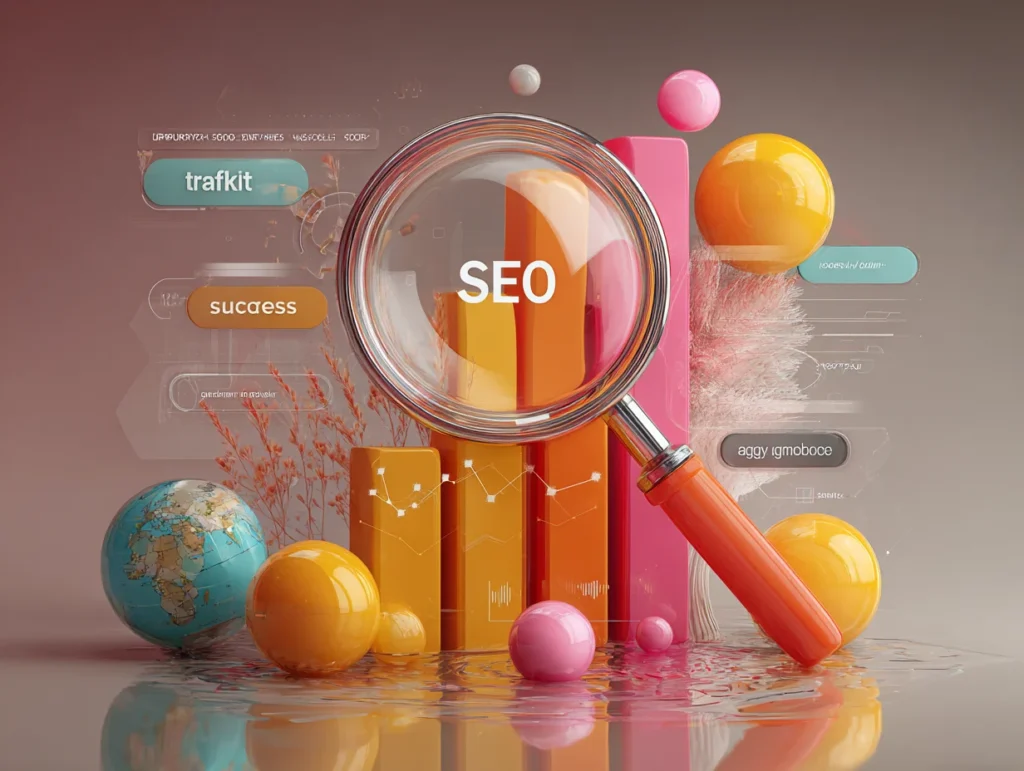 홈페이지 SEO 검색 노출 체크리스트를 보여주는 디지털 일러스트